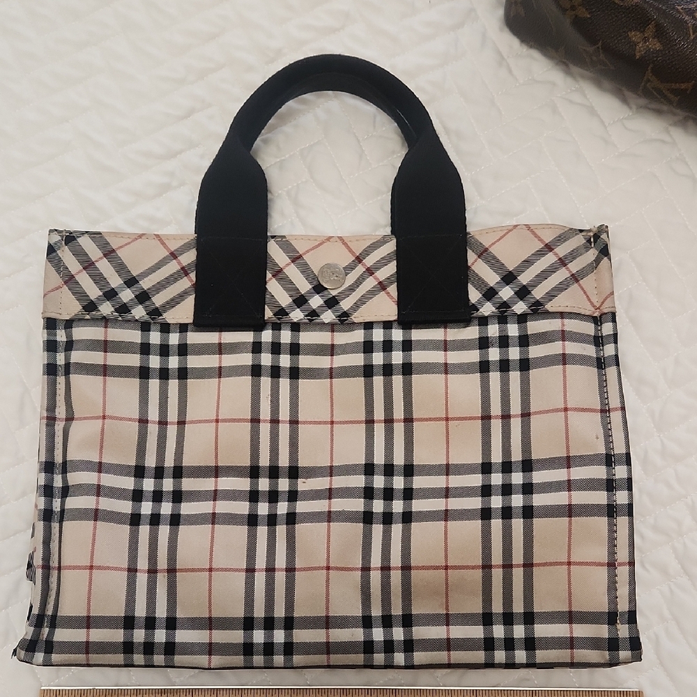 Burberry Blue Label Black and Cream Tote Bag with Iconic Check Pattern Project